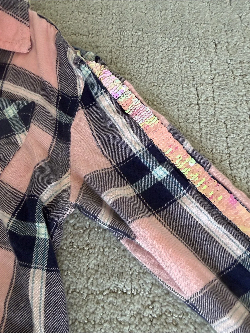 Girls Justice Pink Plaid Button-Up Shirt with flipee sleeves